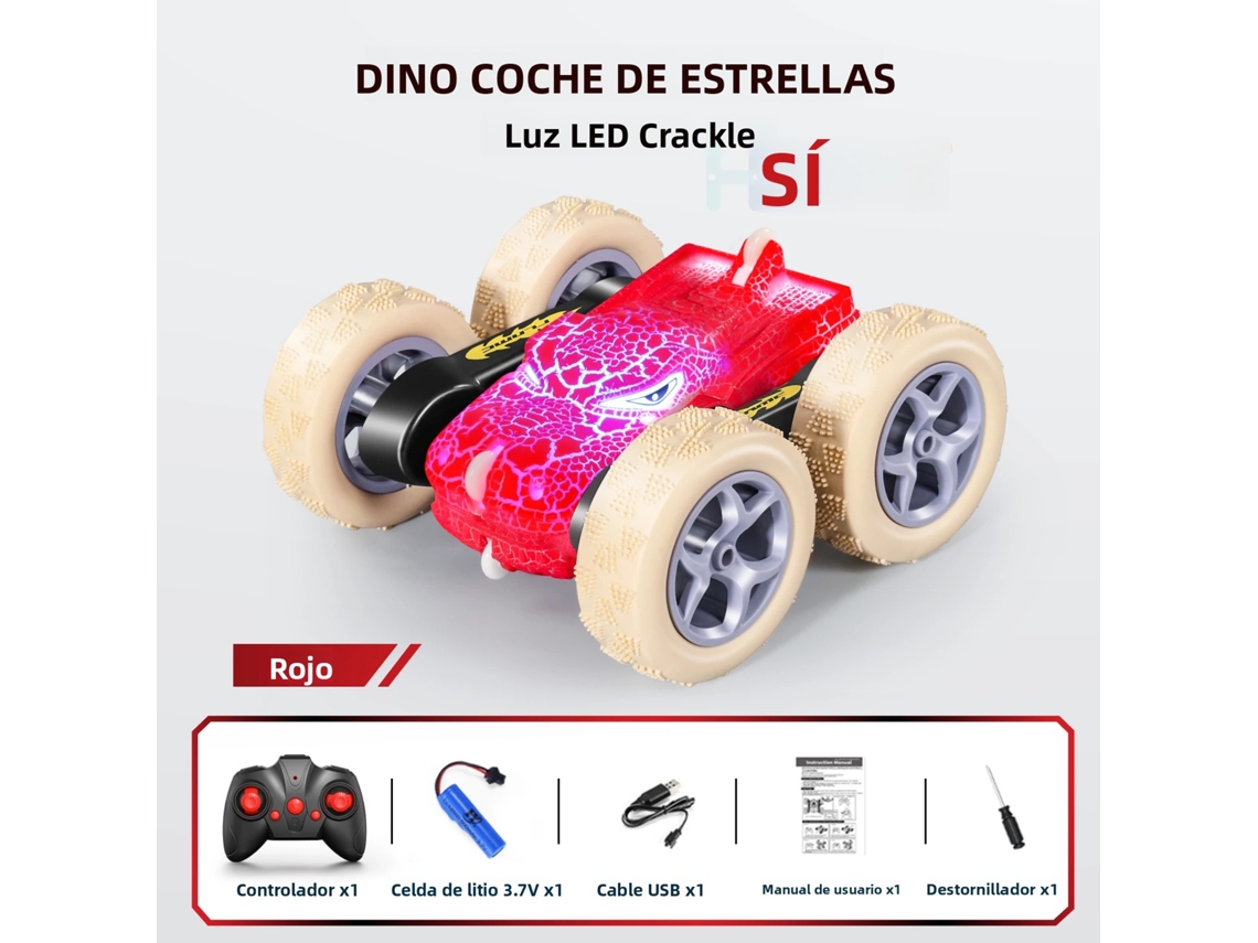 (red Dinosaur Car) Explosivo 2.4g 5wd De Alta Velocidad De Doble Cara Deriva Control Remoto Dinosaurio Coche Con Luz Led