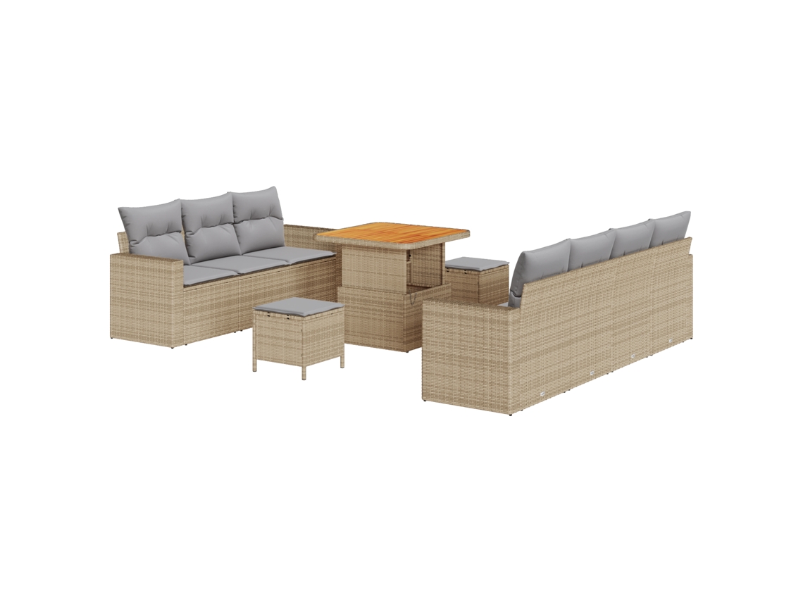 Conjunto 10 De Sofá De Jardín Con Cojines Vidaxl Beige De Poliratán De Acacia
