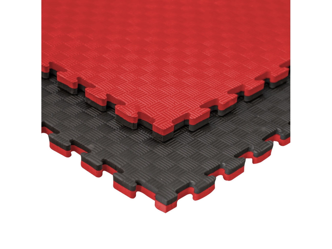 Tatami Puzzle 15 PIEZAS (15m² ) Esterilla Goma Espuma Tatami Suelo para Gimnasio Ideal Artes Marciales 1m x 1m x 2,5cm Superficie 5 líneas Negrp/Rojo