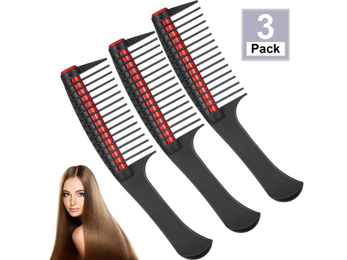 Paquete De 3 Peines Con Ruedas, Diseño Práctico, Dientes Anchos, Material Duradero, Color Negro Y Rojo.