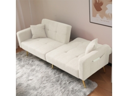 Sofá convertible de 2 plazas Mobrio con respaldo ajustable, tejido bouclé blanco