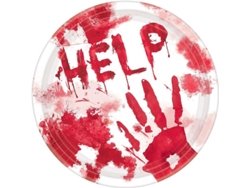 Platos De Papel Redondos Amscan Bloody Good Time - 7", Blanco/rojo, 18 Unidades