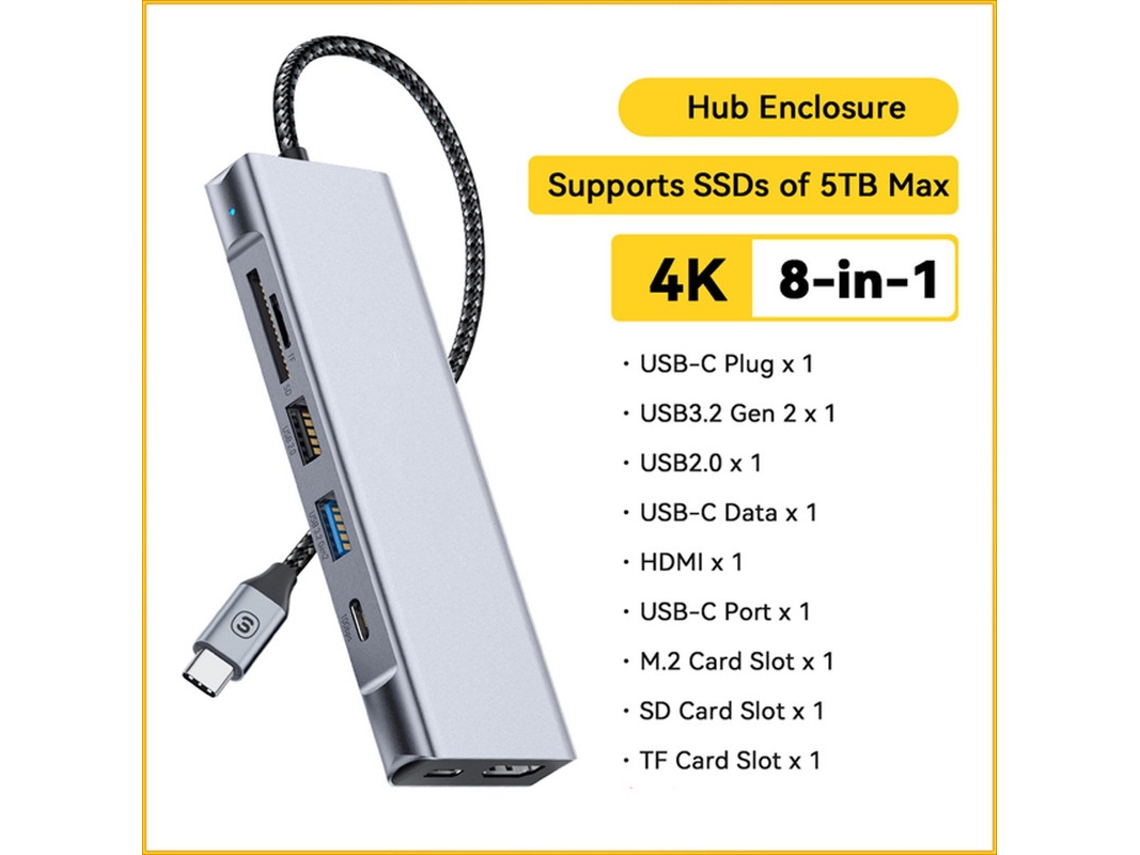 Estación de acoplamiento Yizhood 8 en 1 Función de almacenamiento en disco USB Compatible con USB tipo C a HDMI Gris