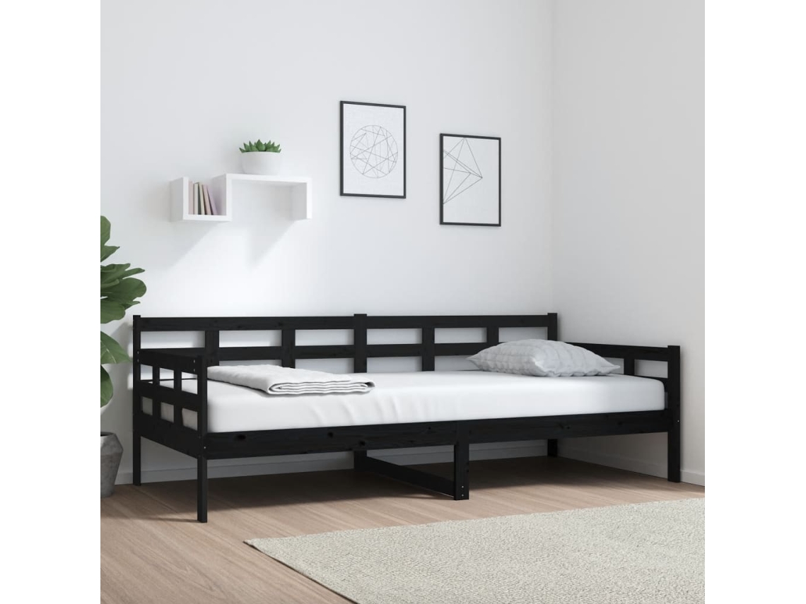 Sofá Cama Sin Colchón Madera Maciza De Pino Negro 90x200 Cm