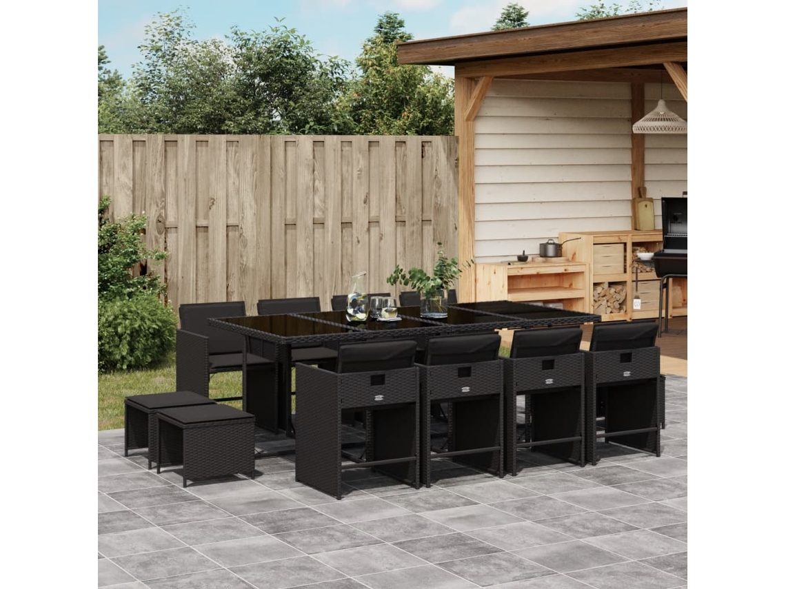 Juego de comedor de jardín de 13 piezas con cojines en mimbre sintético negro de DKD Home Decor