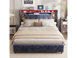 Cama Matrimonial 160x200 Con Almacenaje Hidráulico Y Led - Cama Nido Tapizada En Terciopelo Gris, Cabecero Con Luces Rgb, Usb Y Compartimentos