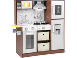 Juego de Cocina Juguete para Niños, Cocinita Infantil de Juguete con Luces y Sonidos Atractivos, Campana Extractora y Microondas COSTWAY