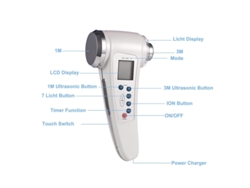 Dispositivo ultrasónico para la piel con doble transductor, luz roja, azul y verde, antiarrugas y tratamiento para el acné, blanco Bestvite