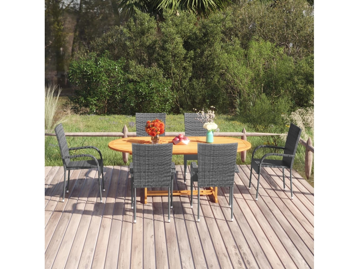 Juego de comedor de jardín de 7 piezas DKD Home Decor en mimbre gris PE