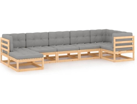 Conjunto 7 de muebles de jardín VIDAXL y cojines madera maciza pino
