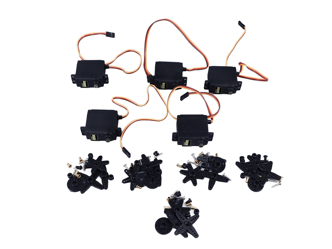 5 juegos de servomotores de 55 g y brazos de 180 grados con engranajes de plástico para robot bípedo, coche, barco, control remoto, 3-7,2 V