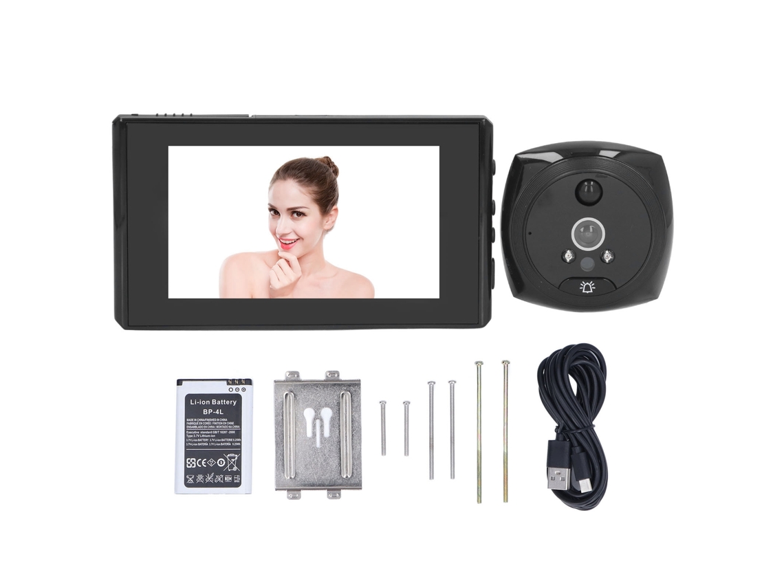 Cámara De Timbre De 4,5" Y 1080p Con Sensor De Puerta, Visión Nocturna, Detección De Personas Y 12 Idiomas.