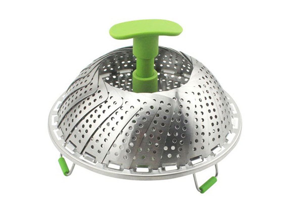 Cesta de vapor plegable de acero inoxidable con mango de ABS para cocinar verduras, pescado y mariscos