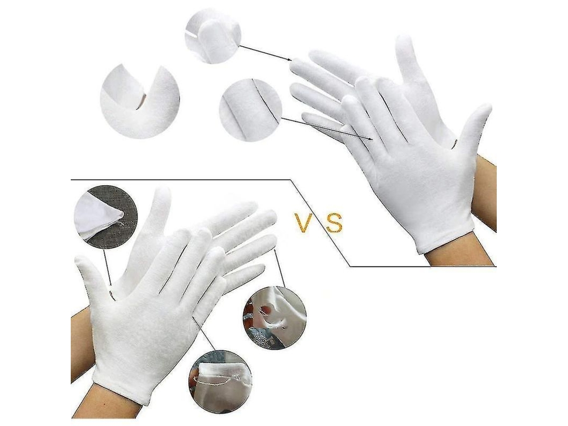 2026-5533-guantes De Algodón Blancos 12 Pares Impermeables Reutilizables Para Cosmética Y Trabajo