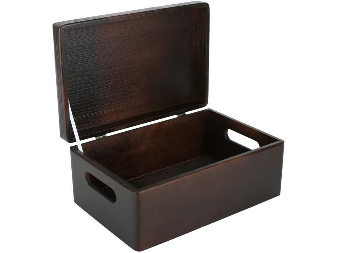 Caja de Almacenamiento de Madera para Decorar Marrón 30 X 20 X 14 Cm con Tapa y Asas CREATIVE DECO
