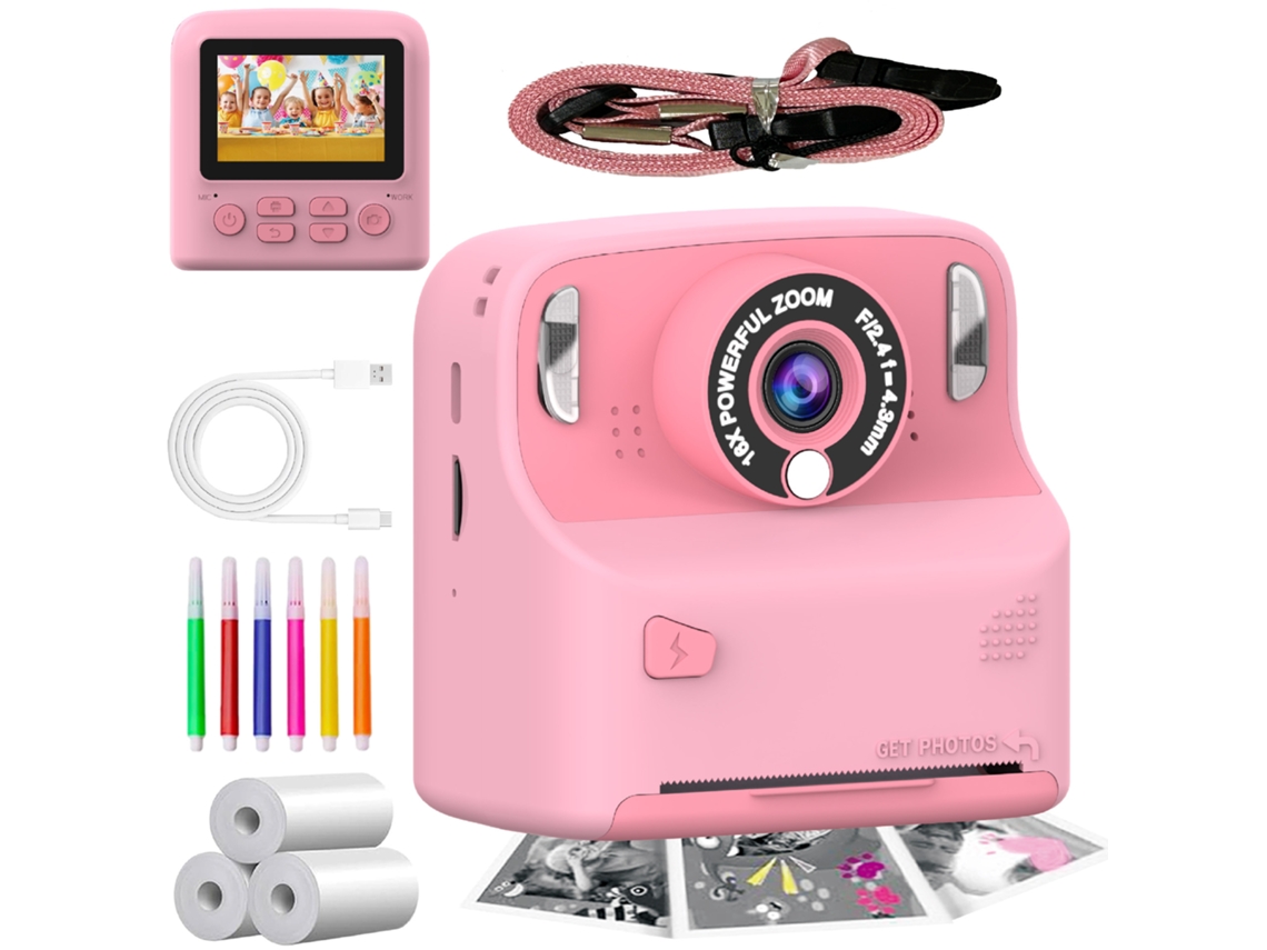 Cámara instantánea infantil HD 1080p con zoom de 16x y tarjeta de 64 GB (rosa) Specment
