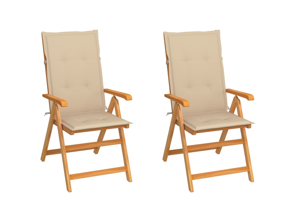 Conjunto 2 Silla de exterior VIDAXL Beige Teca (57x71.5x109 cm)