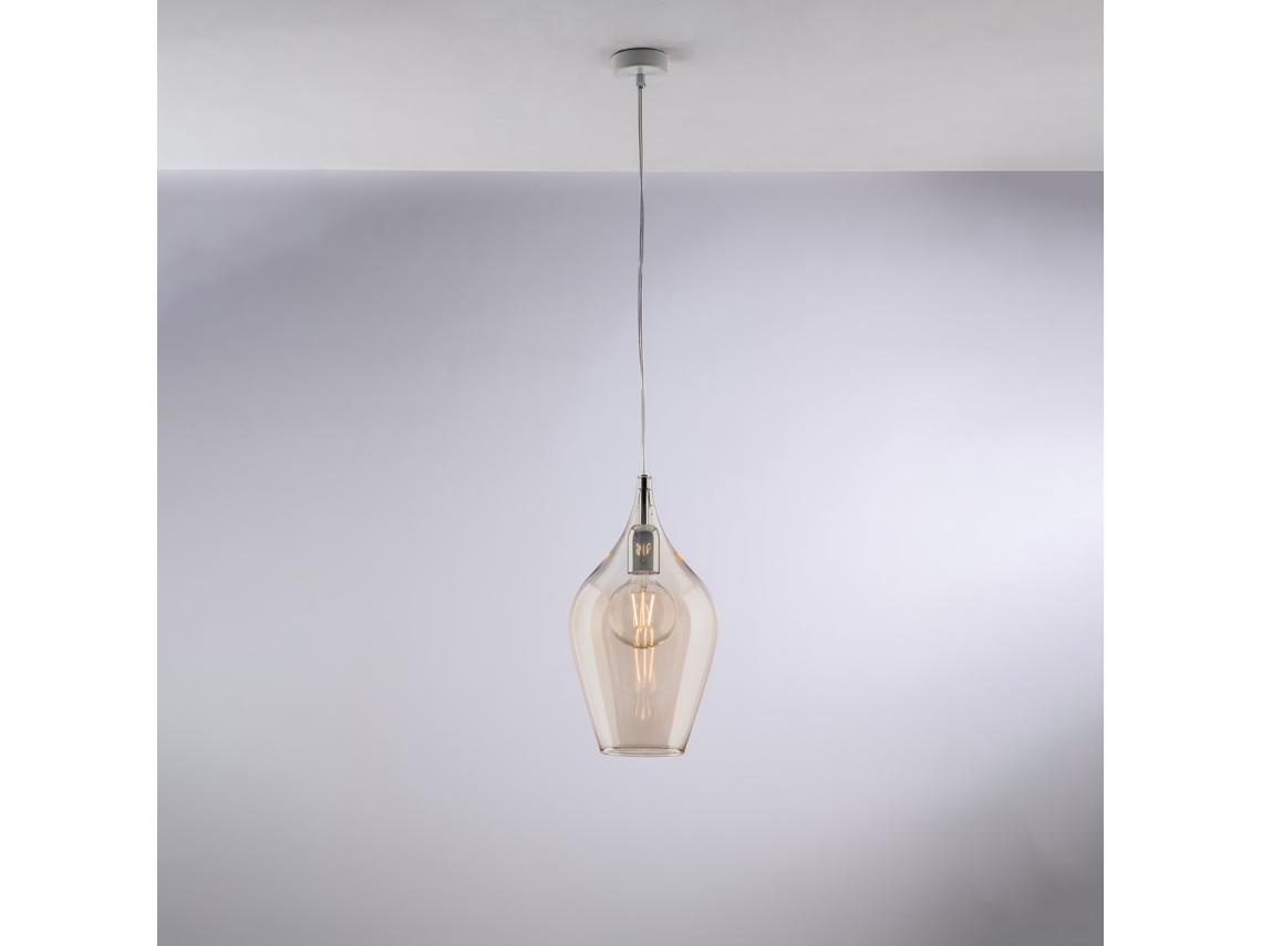 Ares - Suspensión De Hierro Con Cristal Pyrex Ámbar 1 Luz 142 - Ø20 - Bl273-s1-am