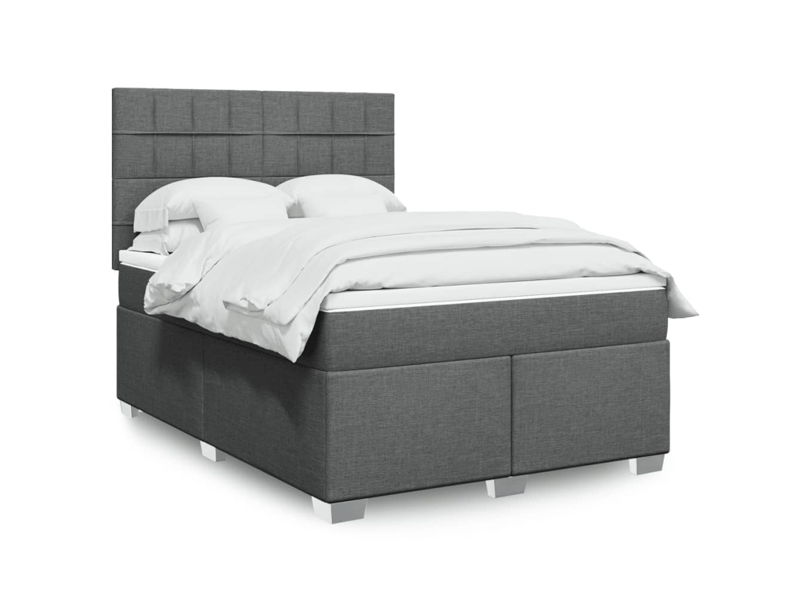 Cama Box Spring Con Colchón Tela Gris Oscuro 160x200 Cm