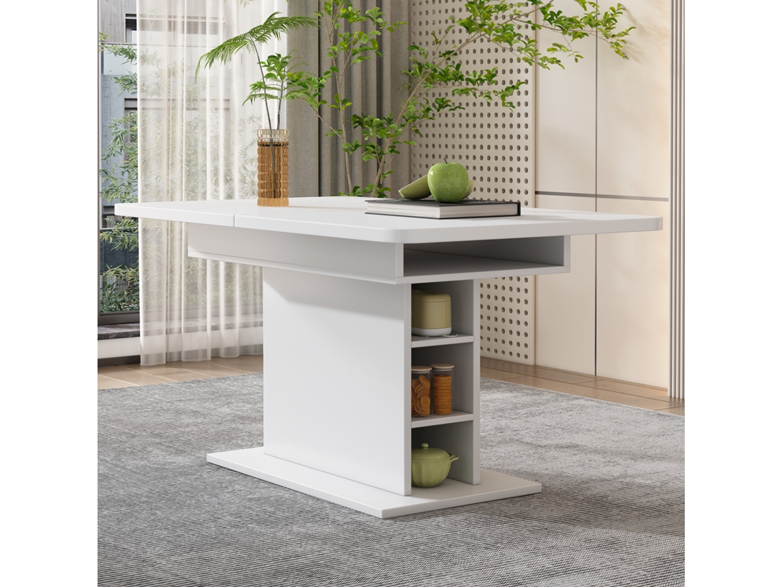 Mesa De Almacenamiento Rectangular Extensible Blanca