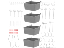 Kit De Accesorios Para Panel Perforado De 114 Piezas Con Ganchos Y Contenedores De Almacenamiento Para Garaje Y Taller.