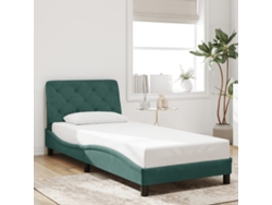 Estructura De Cama Sin Colchón Terciopelo Verde Oscuro 90x190cm