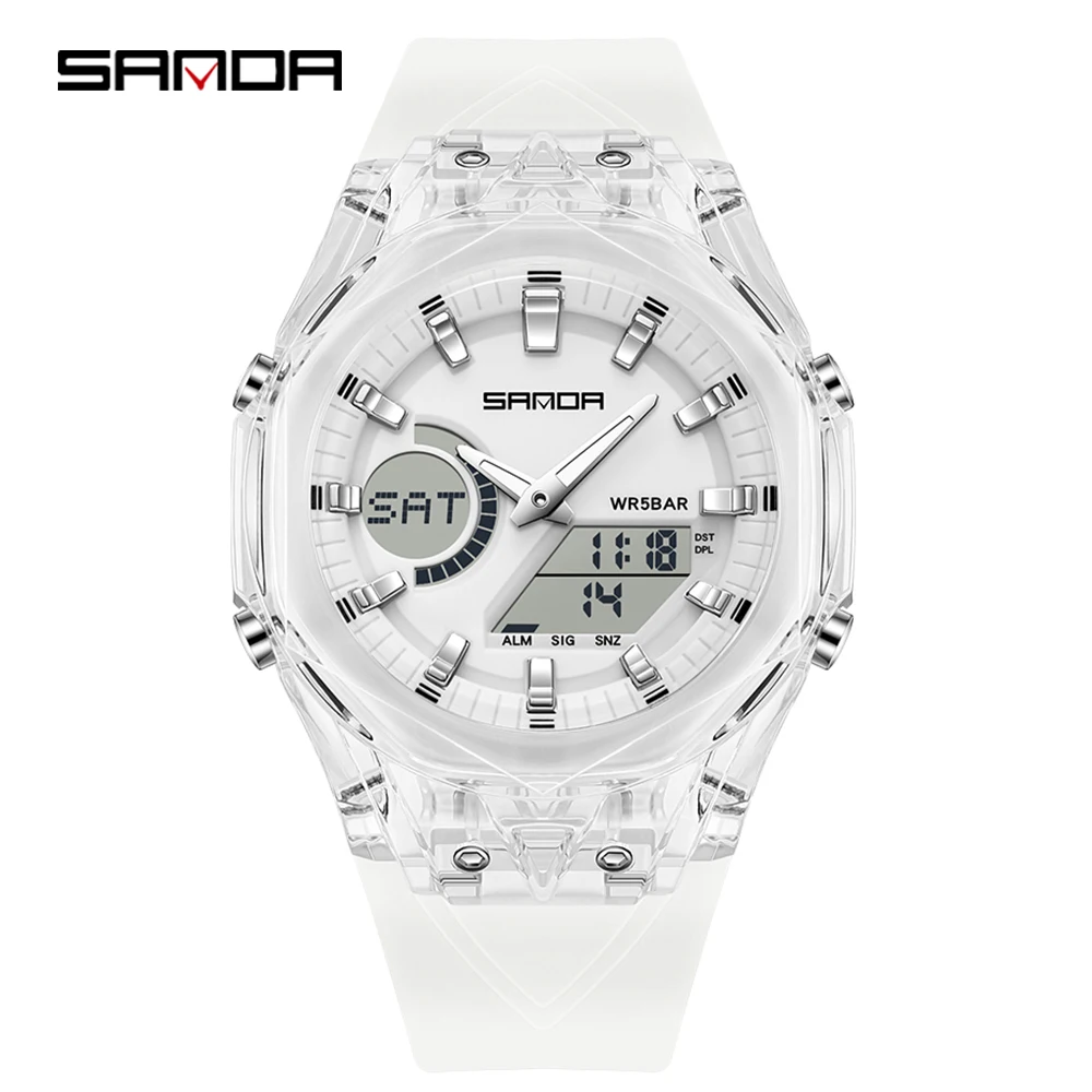 (totalmente Blanco) Reloj Despertador Luminoso Para Estudiantes Con Doble Pantalla, Resistente A Los Golpes, Deportivo, Digital, A La Moda.