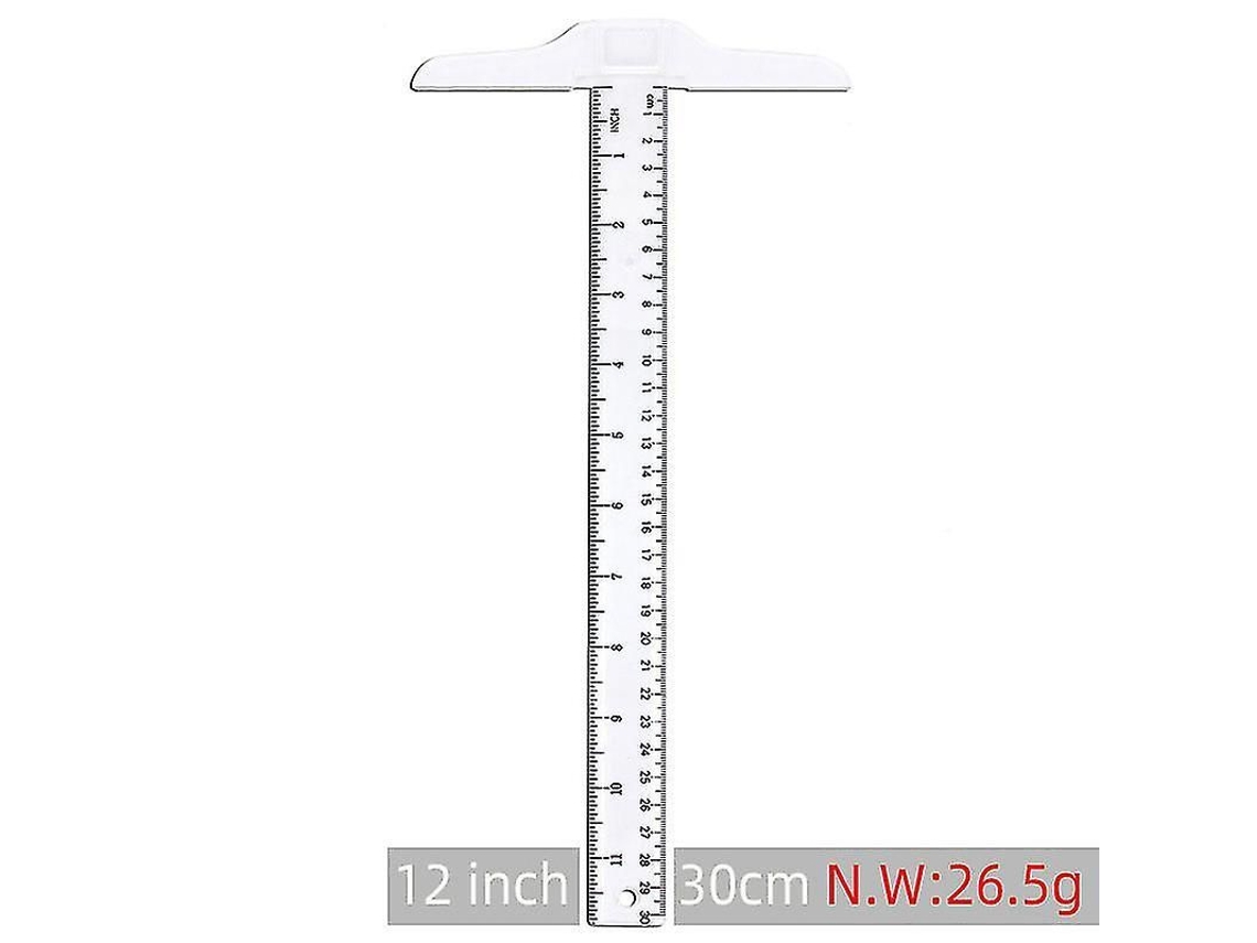 Regla En Forma De T De Plástico Transparente De 30 Cm/12 Pulgadas Con Escala Dual Métrica Y En Pulgadas.