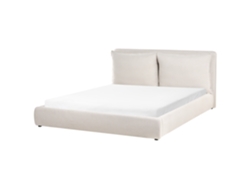 Cama Doble Beliani Bajonna En Tejido Color Crema 180x200