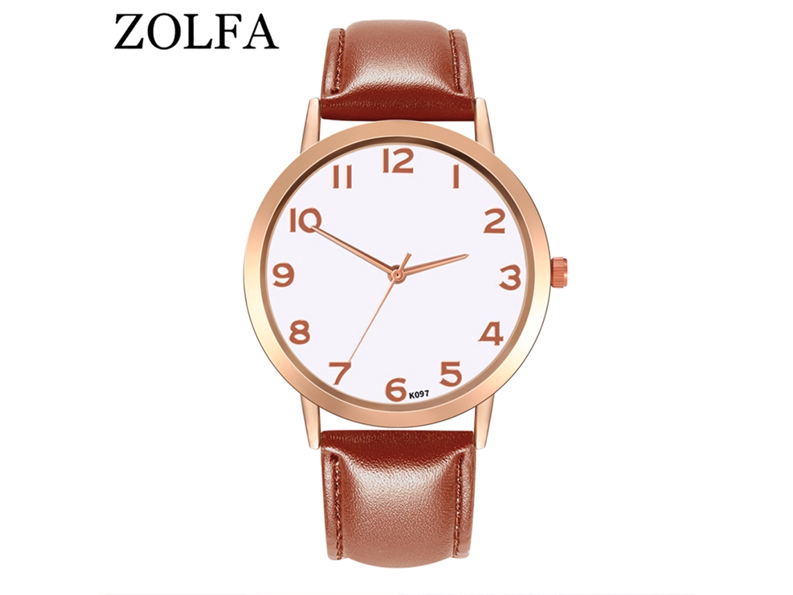 Reloj De Pulsera De Cuarzo Para Hombre/mujer Con Esfera Redonda, Color Marrón Claro.