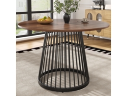 Mesa De Comedor Redonda (80×80×76 Cm), Patas De Metal, Tablero De Mdf Color Nogal, Patas Negras.
