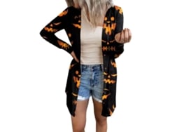 Sudadera Feminina De Frente Aberta Leve Com Manga Longa Para Halloween Outono Casual Preta Tamanho L