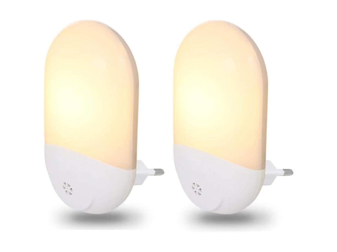 Dos Luces Nocturnas Led De Plástico Blanco, Luz Blanca Cálida De 2700 K.