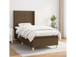 Cama Box Spring Con Colchón Tela Marrón Oscuro 90x200 Cm