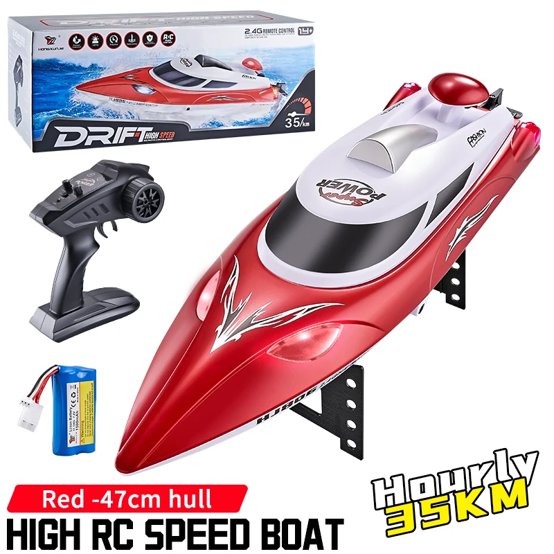 (rojo) Lancha Rápida A Control Remoto 2.4g 35 Km/h, Barco Eléctrico De Alta Velocidad Con Características Selladas A Prueba De Agua