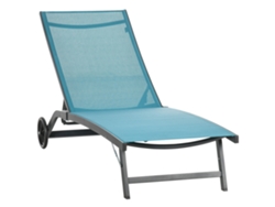 Tumbona, silla de playa con ruedas, respaldo regulable, tumbona de jardín fabricada en poliéster y aluminio.