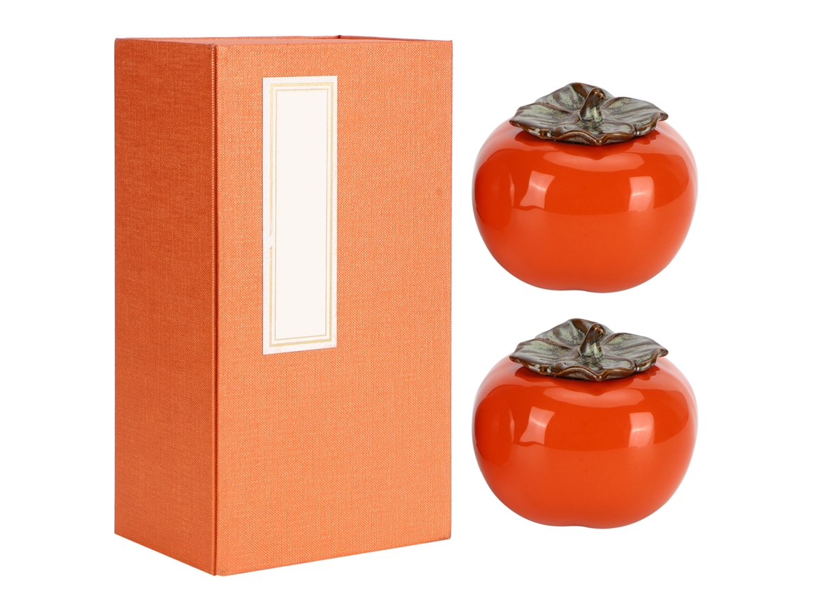 2 Tarros De Cerámica Con Forma De Caqui Para Guardar Té, Café, Frutos Secos Y Otros Artículos Decorativos De Cocina. Cierre Hermético.