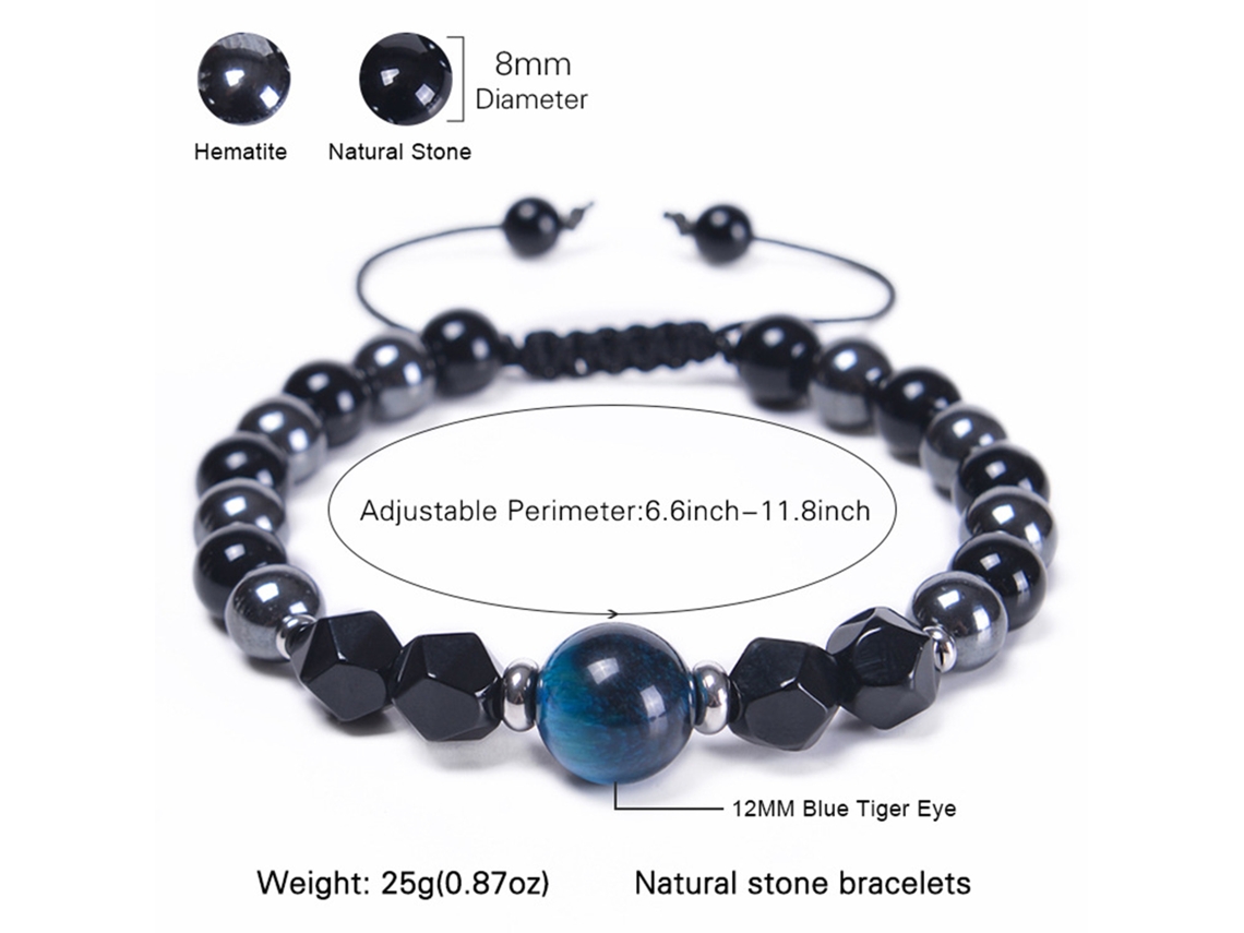Pulsera Ajustable De Piedra Ojo De Tigre Natural Con Cordón Trenzado - Accesorio De Joyería