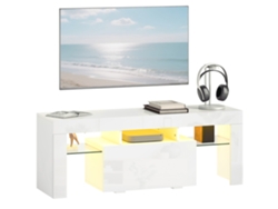 Mueble Tv Led Rgb Brillo Estantes Vidrio Templado 120x34x45cm Blanco