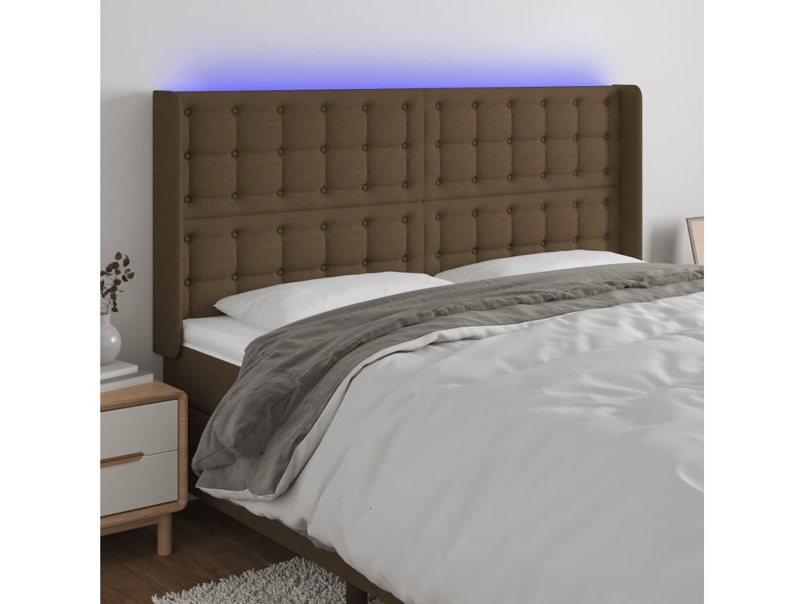 Cabecero Con Led De Tela Marrón Oscuro 183x16x118/128 Cm