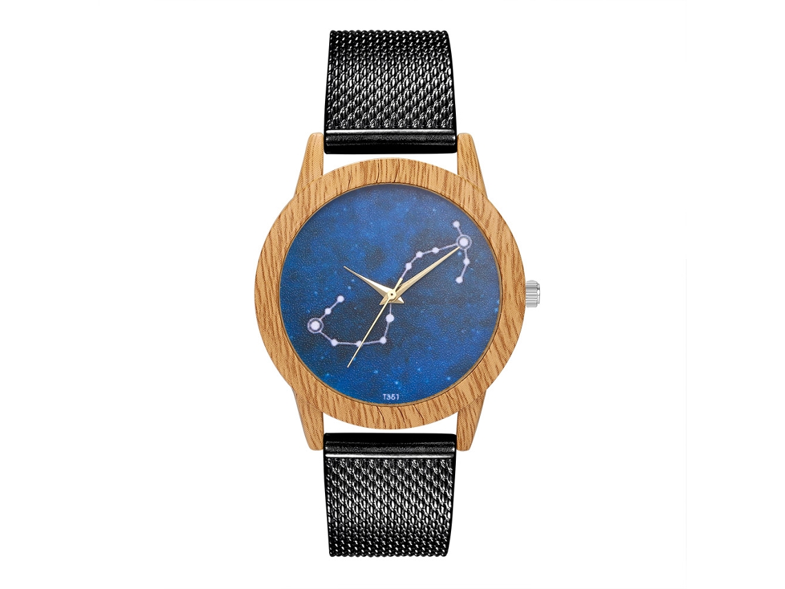 Reloj Casual Para Mujer Zhoulianfa Con Correa De Malla De Silicona Y Diseño De Vetas De Madera (negro)
