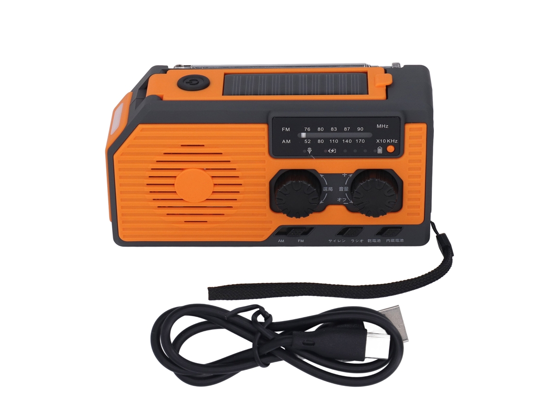 Rádio Emergência Solar Manivela Carregador Lanterna Led Ipx3 Bateria 5000mah Laranja