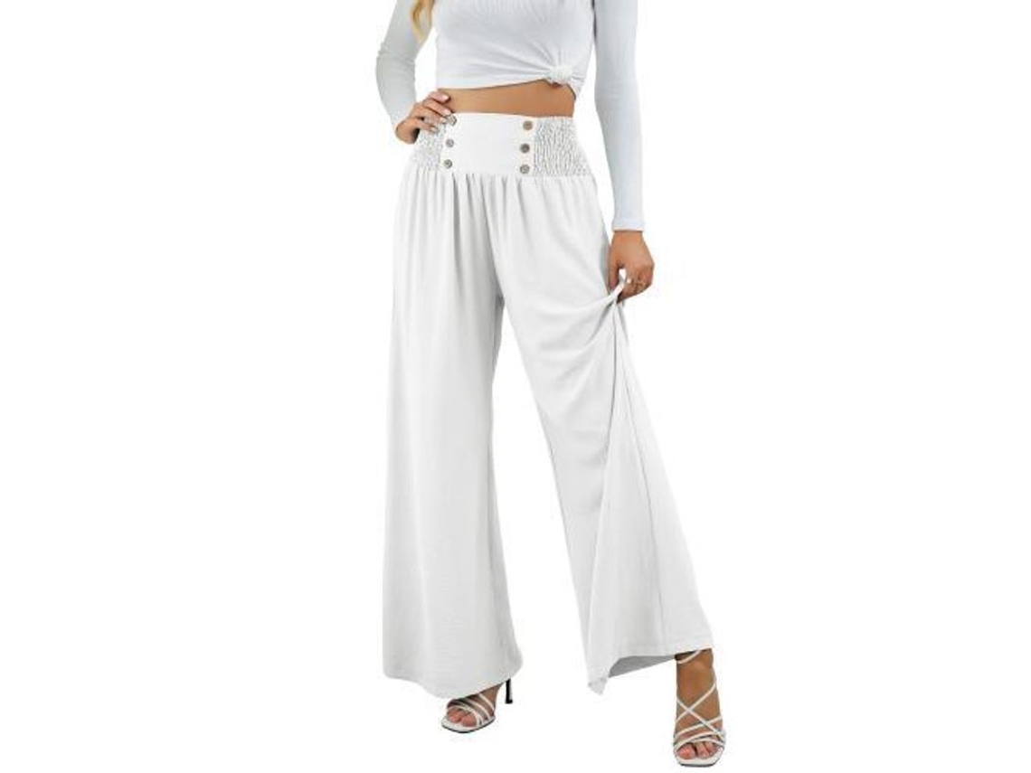 2026-pantalones Anchos De Lino Para Mujer Verano Alto Elasticado Pantalones Playa Primavera Otoño L Blanco