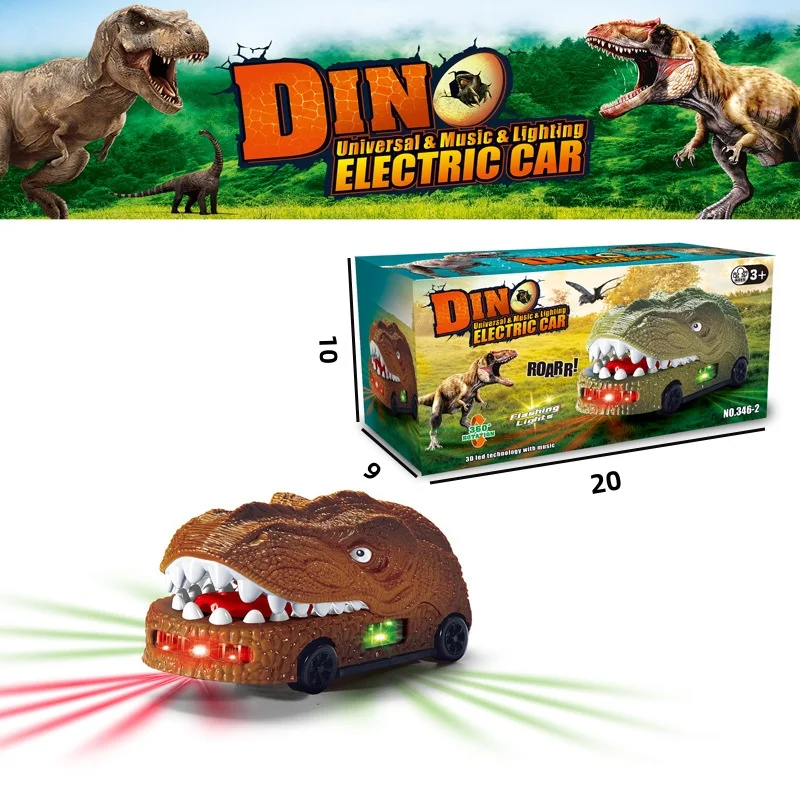 Coche eléctrico con forma de dinosaurio, autónomo, con luces y efectos de sonido MDUG (marrón)