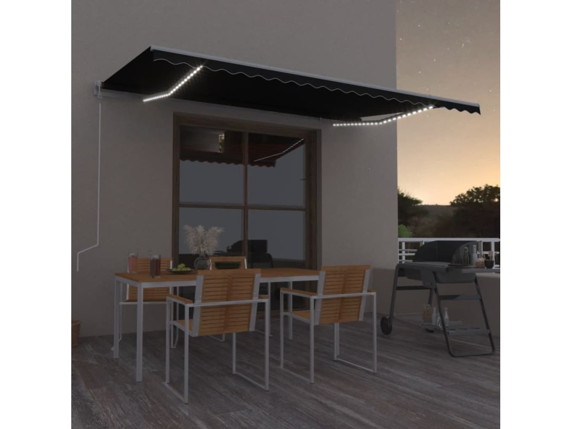 Toldo automático con LED y sensor de viento, 500 x 350 cm, antracita, DKD Home Decor
