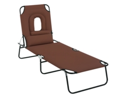 Tumbona Plegable , Reclinable En 4 Posiciones Con 3 Cojines Incluidos, Color Marrón.