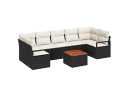 Conjunto 8 De Sofa De Jardín De Vidaxl Con Cojines Negro Y Crema Negro Acero Con Revestimiento En Polvo