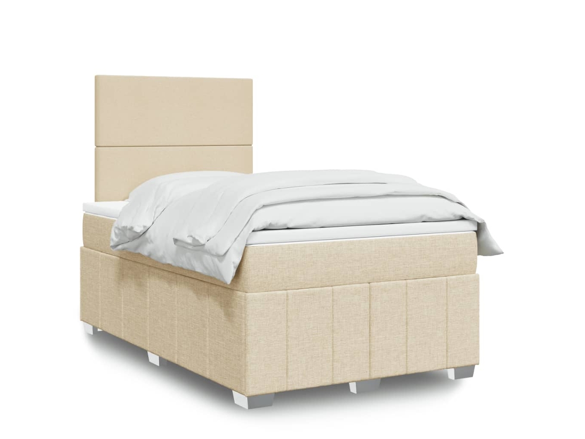 Cama Box Spring Con Colchón Tela Color Crema 120x200 Cm