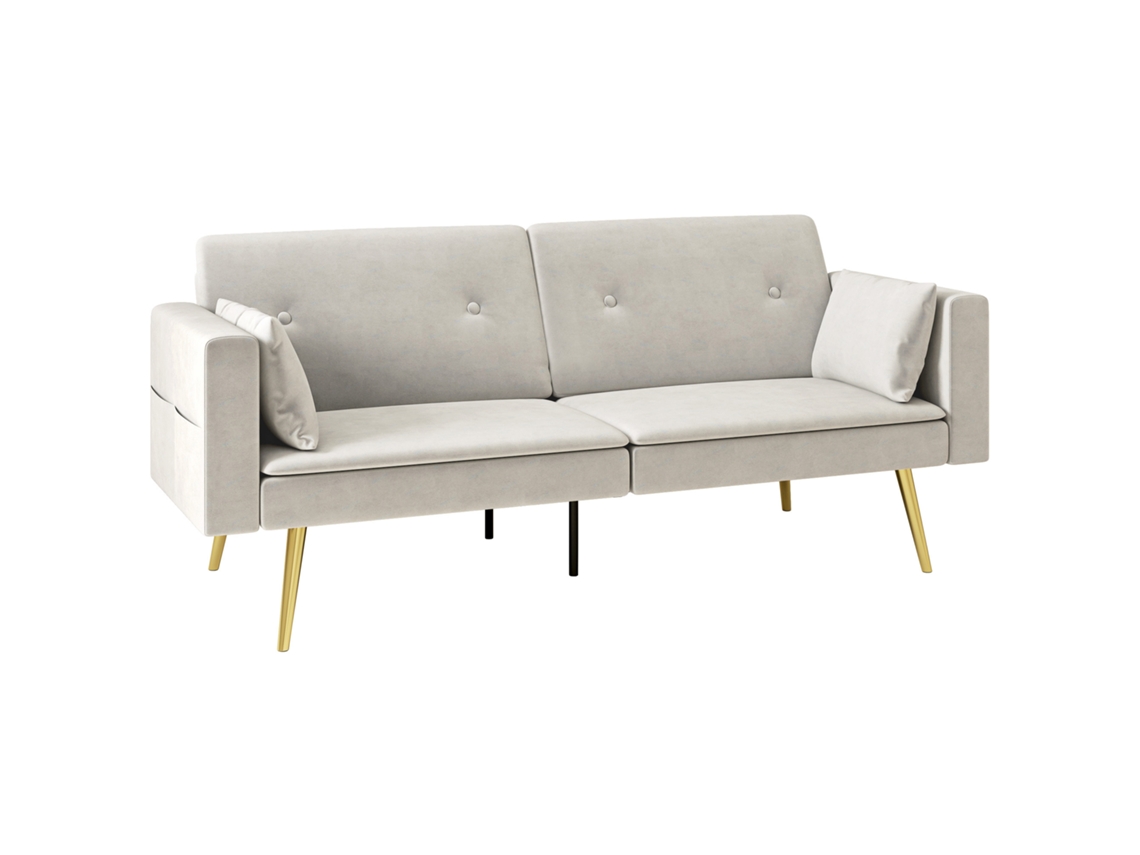 Sofá Cama 2 Plazas Respaldo Regulable Terciopelo Crema