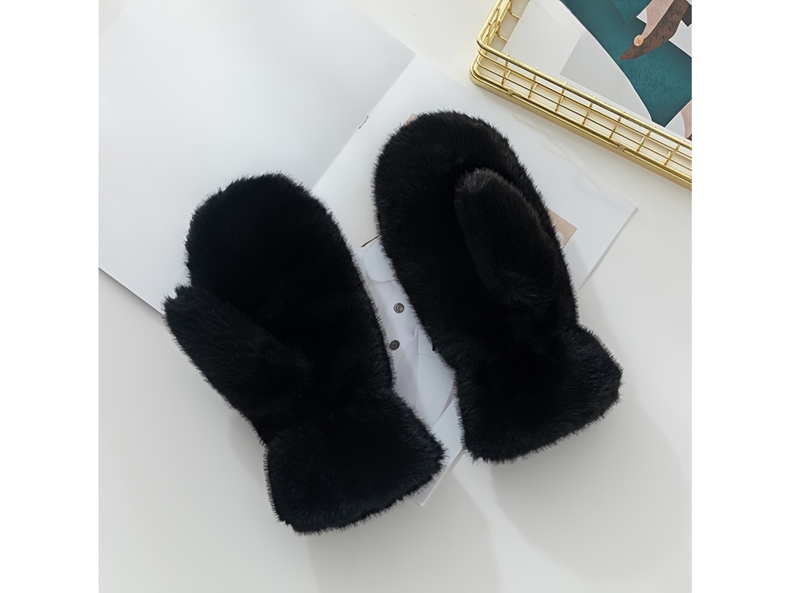 Guantes De Invierno Para Mujer, Bonitos Guantes De Ciclismo De Pelo Sintético Grueso, Colores Lisos. Multifuncionales Y Cómodos De Llevar.